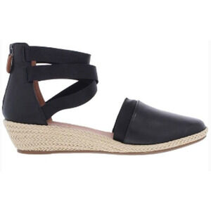 Gentle Souls by Kenneth Cole Women's Noa-Beth Leather Espadrilles Wedges Black